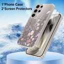 Clear with Flower for Samsung Galaxy S24 Ultra Case with Screen Protectors X2,Transparent Floral Slim Non Yellowing Non-Slip Shockproof Military-Grade Protection Phone Cover for Women Girl
