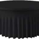Black 5ft 60inch Round Spandex Tablecloth Stretch Fitted Table Cover with Skirt for Wedding Party Decoration