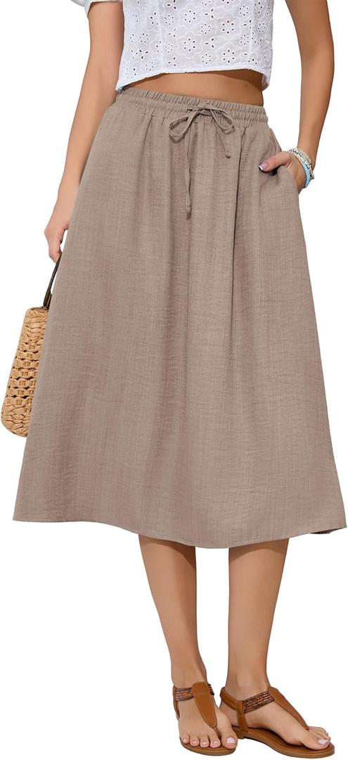 Witsmile Summer Skirts with Pockets 2025 Boho Midi Length Skirt High Waisted Beach Cover Up for Women Trendy, L