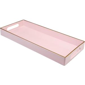 Pink Vanity Tray with Handles, Decorative Tray Desktop Storage Organizer for Bathroom, Living Room, 5.9"*13.7"