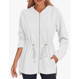 Fisoew Women's Zip Up Hoodie Sweatshirts Oversized Long Sleeve Casual Drawstring Waist Side Slit Tunic Tops Size M