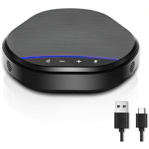 Conference Speakerphone with 360 Voice Pickup, AI Noise Reduction & Echo Cancellation, USB Plug and Play Desktop Microphone Speaker for Zoom, Teams, Skype, Home Office & Online Meetings