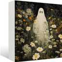 Ghosts Floral Wooden Sign - Ghost Wooden Box Sign, Horror Spooky Cute Ghost Decor, Daisy Decor, Halloween Decorations, 55 Inch