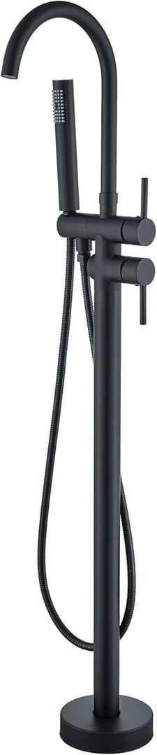 YAGATAP Freestanding Bathtub Faucet Floor Mount Tub Filler Matte Black High Flow Shower Faucets with Handheld Shower Mixer Taps Swivel Spout