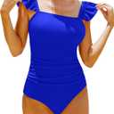 Womens Ruffle One Piece Swimsuits Ruched Tummy Control Bathing Suits Floral Swimwear Blue Small (Blue, S)