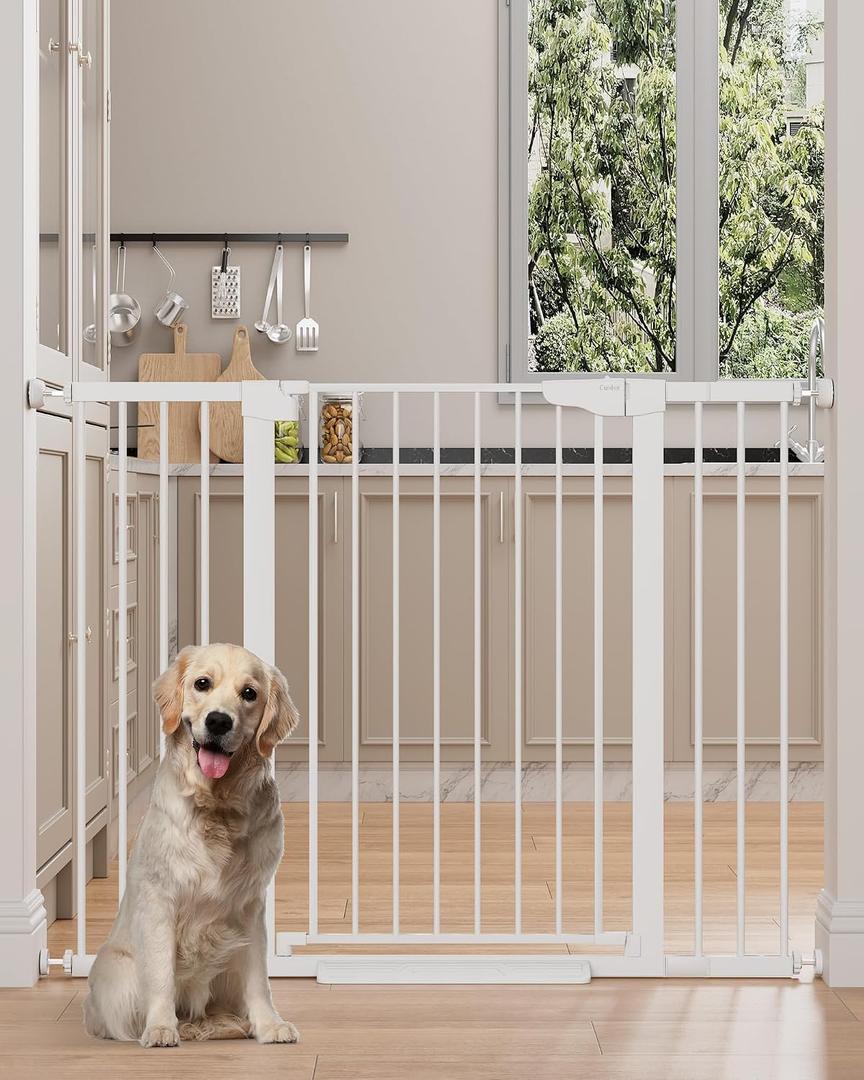 Cumbor 36" Extra Tall 29.7-51.5" Baby Gate for Stairs, Easy Walk Through Dog Gates for Doorways Extra Wide, Pressure Mounted Tall Pet Gate Indoor, Safety Auto-Close Child Gate for Kids, White