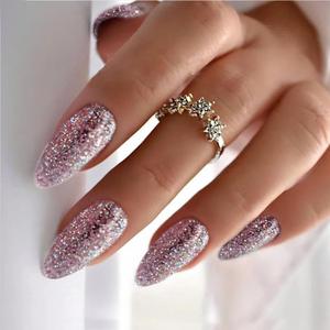Glitter Press On Nails Medium Almond Fake Nails with Bling Glitte Nail Press Ons Design, Artificial False Nails Press On Nail Kit Sparkly Sequins Stick On Nails for Women