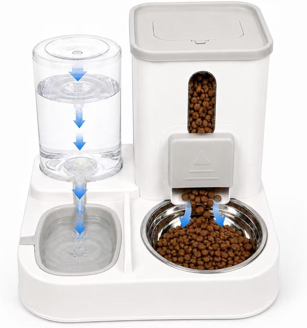 Cat Water and Food Dispenser, for Cats, 2L/1L Gravity Set, Stainless Bowl