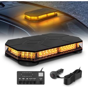 AnTom 42 LED Roof Top Strobe Beacon Light Bar 28 Flashing Modes w/Controller, Magnetic Emergency Traffic Warning Lights for 12V-24V Construction Vehicles, Trucks, Snow Plow, Postal Car, Amber