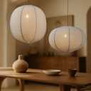 2 Pack Pendant Lamp Shades, 16 Inch Linen Hanging Light Shades, Oval and Round Lantern Shade Covers, Beige Fabric Boho Japandi Minimalist Decor, Shades Only for Bedroom, Living Room (beige)