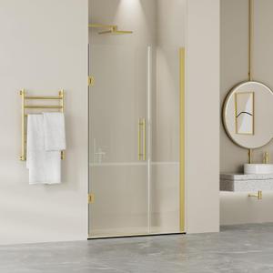 Frameless Pivot Glass Shower Door 42" W  72" H, Pivot Swing Shower Door with 1/4" SGCC Tempered Glass, Brushed Gold
