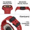 amBand Bands Case Screen Protector Compatible with Apple Watch Ultra 3/2/1 49mm, M1 Sport Series Rugged Cover Strap and 9H Tempered Glass Film, Protective Bumper for iWatch 49 mm Men - Mars Red