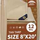 RAINDEWAY 8x20 Feet Heavy Duty Tarp,12 Mil Tan Waterproof Poly Tarp Cover,UV Resistant,Weatherproof,Durable,Multipurpose Tarps with Grommets and Reinforced Edges