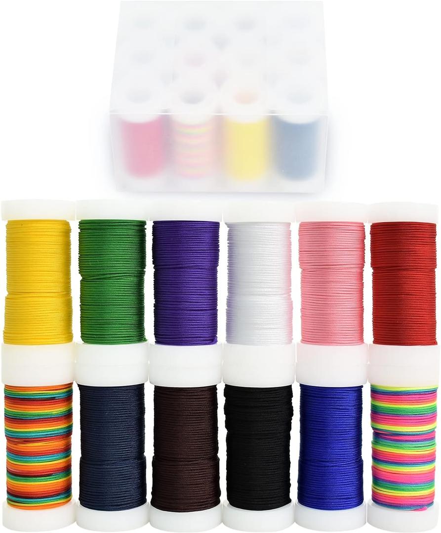 TONIFUL 11 Color 0.8mm Colored Set Satin Cord Silky Nylon Rattail Cord 240yds Colorful Nylon Beading String for Braided Necklace Macrame Friendship Bracelet Chinese Knotting Jewelry Making