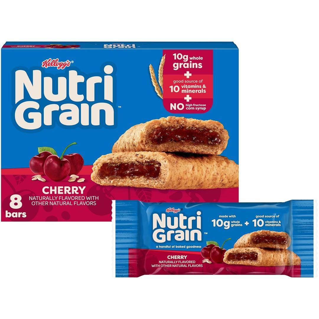 Nutri-Grain Soft Baked Breakfast Bars, Kids Snacks, Whole Grain, Cherry, 10.4oz Box 6 boxes (48 Count) (EXP 12/26/25)