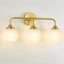 Gold Bathroom Vanity Light Fixtures, Modern Vanity Light Over Mirror, 3-Light Globe Bathroom Wall Sconces with Milky White Glass Shade for Bedroom Living Room, 22 inch