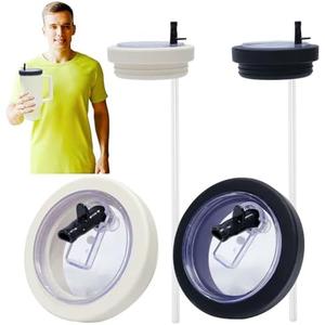 2PCS Flip Straw Replacement Lids for Stanley 40oz Tumbler, Leak-Proof and Spill-Proof Design, Compatible with Stanley Quencher 40oz Cup, Reusable Tumbler Cover Accessories(White & Black) 2 Pack