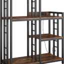 6-Tier Adjustable Mini Fridge Cabinet with Power Outlet,Kitchen Bakers Rack with Storage,Mini Fridge and Microwave Stand,Coffee Bar, Free Standing Shelf for Kitchen, Home Office,Rustic Brown