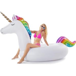 Jasonwell Giant Inflatable Unicorn Pool Float Floatie Ride On with Fast Valves Large Rideable Blow Up Summer Beach Swimming Pool Party Lounge Raft Decorations Toys for Kids Adults