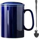 Extra Large Coffee Mug 33 oz, Super Big Ceramic Mug with Lid and Handle, Oversized Coffee Mugs Big Tea Mug for Office and Home (Blue)