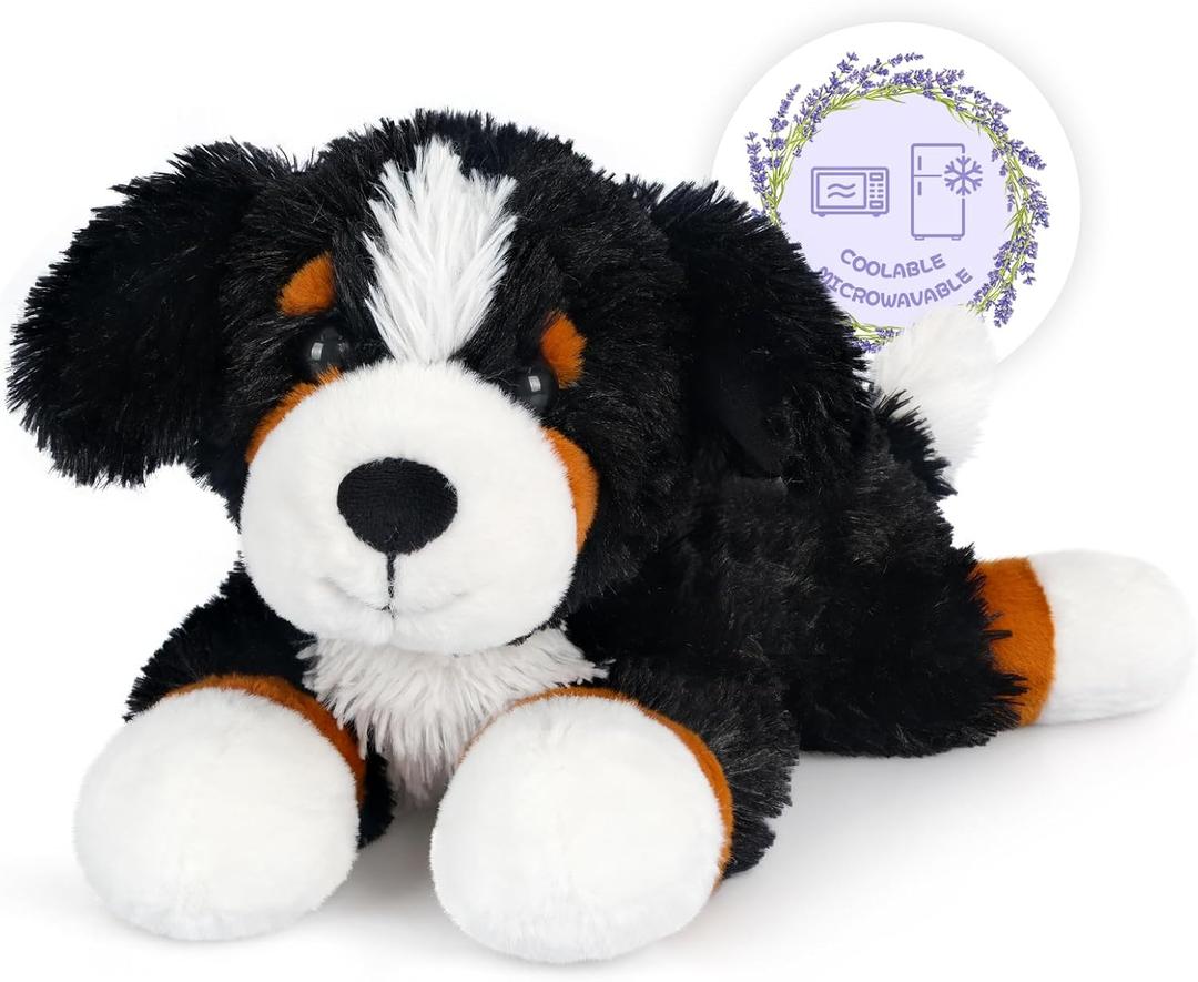 Heatable & Coolable Bernese Mountain Dog Stuffed Animal, Heating Pad Microwavable for Soothing & Relaxation, Lavender Scented Stuffed Dog Plush for Stress Relief, Black Puppy Plushie Gifts