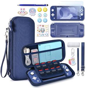 innoAura Switch Lite Case 18-in-1 Accessories Bundle for NS Switch Lite (2019), with Protective Carrying Case, Game Holder, Screen Protector & Cute Thumb Grips, Blue