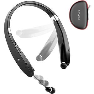 AMORNO Foldable Bluetooth Headphones Wireless Neckband Headset with Retractable Earbuds, Sports Sweatproof Noise Cancelling Stereo Earphones with Mic
