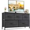 5-Drawer Dresser for Bedroom, Anti-Tip Wide Storage Organizer Fabric Chest of Drawers TV Stand for 45" TV with Wooden Top and Metal Frame for Closet, Living Room, Hallway, Entryway, Charcoal Black, 11.8"D x 39.4"W x 20.9"H