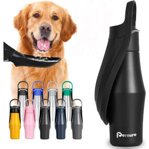 2 x 27 OZ Dog Water Bottle Portable Stainless Steel Convenient Pet Water Dispenser, Leak Proof Puppy Travel Water Bowl for Dog Outdoor Walking, Hiking, Perfect Size For All Dog Breeds, Whole Black (1-Pack)