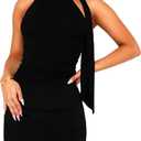 OZICERD Halter Mock Neck Bodycon Mini Dresses for Women Going Out Dress Summer Short Club Cocktail Party Dress with Scarf (Black, M)