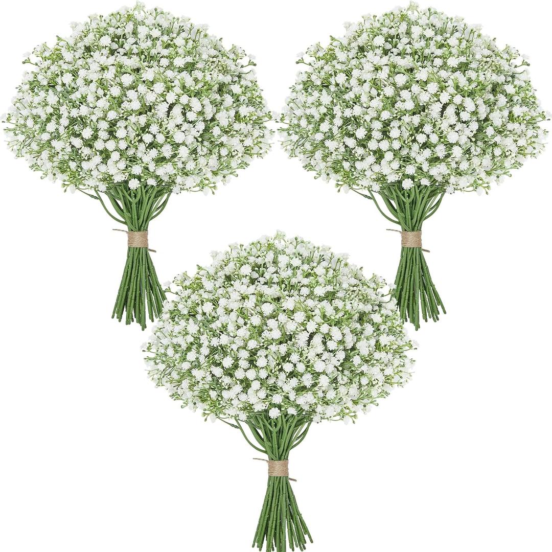 Serwalin  Babys Breath Artificial Flowers, Faux Baby Breath Flowers Artificial Bulk Fake White Gypsophila Bouquet Real Touch Flowers for Wedding Floral Arrangement Party Home Decor