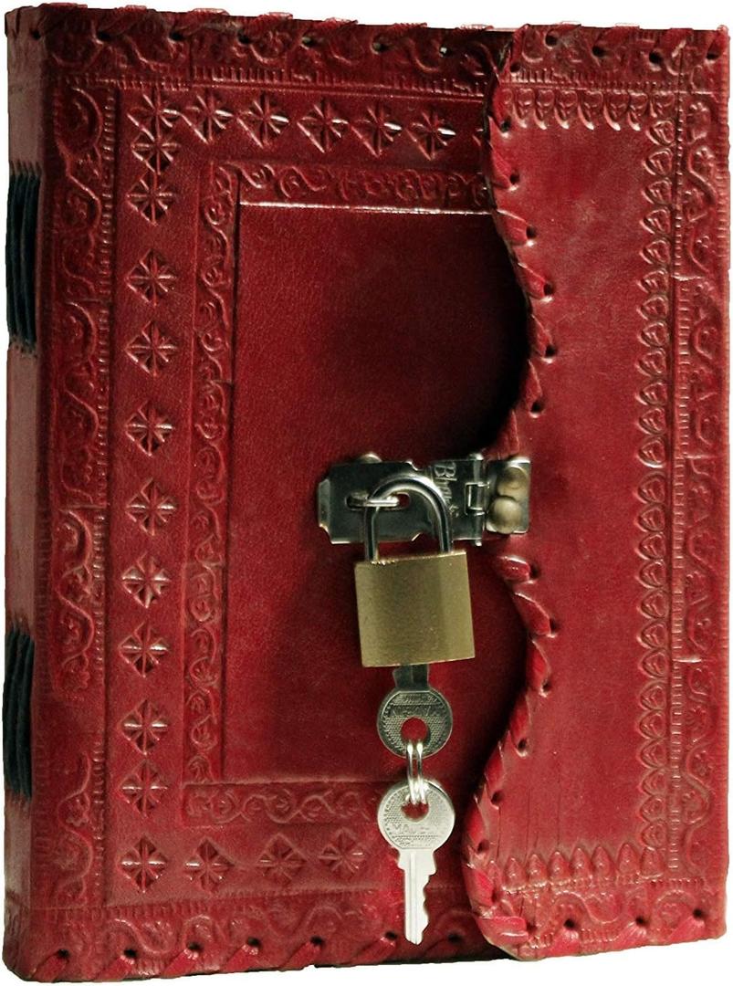 TUZECH Leather Journal Large Writing Notebook Handmade Leather Bound Vintage Journal For Women and Men with Lock And Key Gift For Art Sketchbook, Travel Diary And Notebooks To Write In(7 by 5 Inches) (Red)