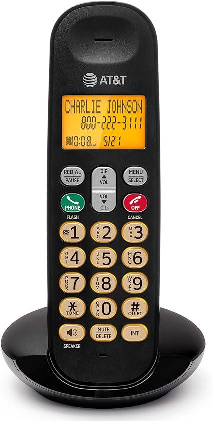 AT&T Landline Home Phone with LCD Display, Lighted Keypad, Caller ID/Call Waiting, Cordless Phone DECT 6.0 FullDuplex Handset Speakerphone, ECO Mode, Voicemail Waiting Indication, Quiet Mode: EL1101