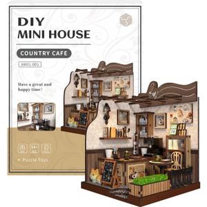 Roroom DIY Miniature Doll House with Furniture,Dollhouse Kit for Adults and Teens,Booknook Tiny House Bookshelf Decor Mini 3D Wooden Puzzle, Gifts for Family,Friends - Rural Coffee Shop - AW01-01