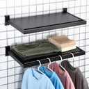 Blulu 2 Pack Gridwall Shelf, 23.6x11.8 Inch Wooden Wall Shelves with Metal Rectangular Tubing U Shaped Hanger Gridwall Shelving Organizer Accessories for Home Retail Display(Black)