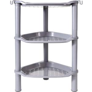 3 Tier Shower Caddy Corner,Plastic Shower Shelf Organizer for Inside Bathroom, Bathtub, Shower Pan, 13.5 x 10 x 26 Inches,Grey(Round Slot Grey 3 Tier)