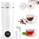 Portable Travel Electric Tea Kettle,6 Preset Temp Plug-in Keep Warm,15 OZ Small Hot Water Boiler,304 Stainless Steel,Auto Shutoff&Boil Dry Protection,Termo Electrico Portatil for Hotel,RV Travel White