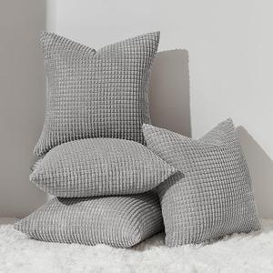 Topfinel 4 Packs Gray Decorative Throw Pillow Covers 18x18 Inch for Living Room Couch Bed, Modern Rustic Modern Home Decor, Soft Corduroy Small Bulge Accent Square Cushion Case 45x45 cm(Light Grey)
