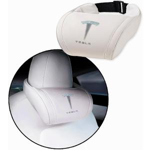 Car Headrest Neck Pillow Support Ergonomic, with Valve Stem Covers Accessory for Driving Seat Fatigue Relief Compatible with Model S X 3 Y & Cybertruck - 1 Piece