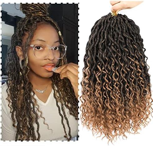SamBraid Goddess Locs Crochet Hair 14 Inch, 4 Packs New Goddess Faux Locs Crochet Hair for Black Women, River Hair with Curly Ends (14Inch, T27#, 4Packs)