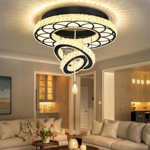 Flashing God Dia 24" Modern Crystal Chandelier for Dining Room Black Ceiling Chandelier Flush Mount Ceiling Light for Living Room Bedroom Hallway