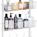LUCYCAZ Over Door Hooks Organizer, Door Hanger Towel Rack with 10 Coat Hooks & 2 Mesh Basket (White)