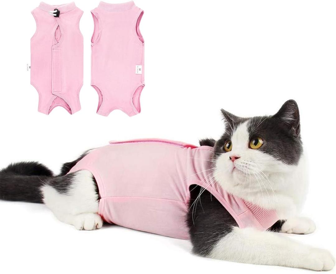 Cat Recovery Suit for Abdominal Wounds or Skin Diseases, Cat Onesie for Cats After Surgery Female Kitten Recovery Suit, Breathable E-Collar Alternative for Cats After Spay Anti Licking Wounds (Small, Pink)
