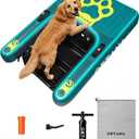 CETANA Inflatable Dog Boat Ramp with Deep Water Ladder, Crocodile EVA Non-Slip Platform, 210 lbs Floating Dog Pool Ramp, Portable Detachable Drop-Stitch Dog Dock Ramp with Tie-Down Ropes