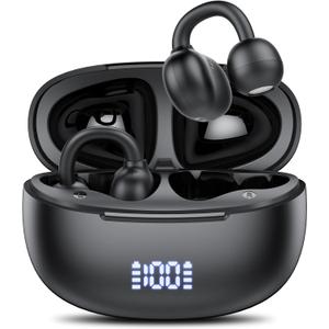 Clip on Earbuds Open Ear Wireless Bluetooth 5.4 Headphones with Noise Cancelling Mic, 48H Playtime Ear Buds,IP68 Waterproof, Comfortable for Small Ears (Black) (standard)