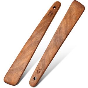 12 inch Teak Wooden Spatula for Cooking, Small Wood Flipper, Egg Scraper, Flat Wood Turner, Multipurpose Wooden Cooking Utensils, Spatulas Spoons Perfect for Flipping, Scraping & Turning, Set of 2