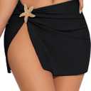 Women's Swimsuit Cover Up Skirts High Slit Swim Beach Sarong Bathing Suit Wrap Skirt with Sartfish (Black, S)