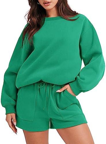 ANRABESS Women 2 Piece Outfits Sweat Shorts Sets 2025 Oversized Casual Lounge Matching Set Sweatsuit Tracksuit Fall Clothes, S, Green