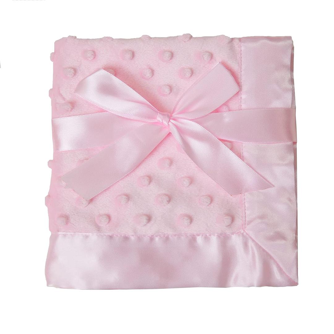 American Baby Company Heavenly Soft Chenille Security Blanket (14" x 14"), 2-Layer Design with Minky Dot & Silky Satin, Pink, for Boys and Girls