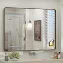 44x36 Bronze Bathroom Mirror, Brushed Metal Bathroom Vanity Mirrors for Wall, Rounded Corner Bronze Rectangle Mirror for Farmhouse, Bedroom, Anti-Rust (Horizontal/Vertical)